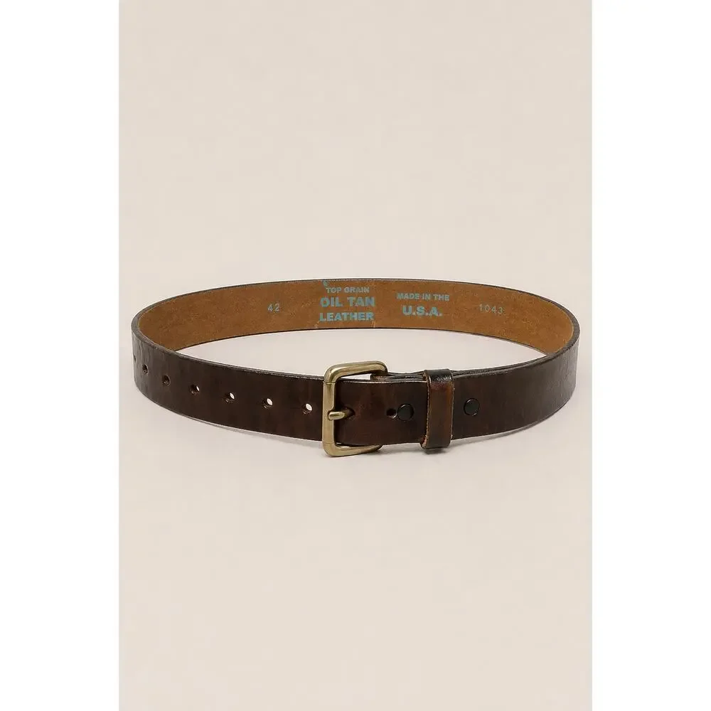 Vintage Oil Tan Leather Belt – Brown & Black – Brass Tone Buckle – Size 42